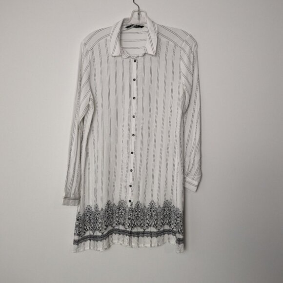 LC Waikiki Classic Striped Button-Up Shirt with Lace Hem - Size 40 - Picture 1 of 7